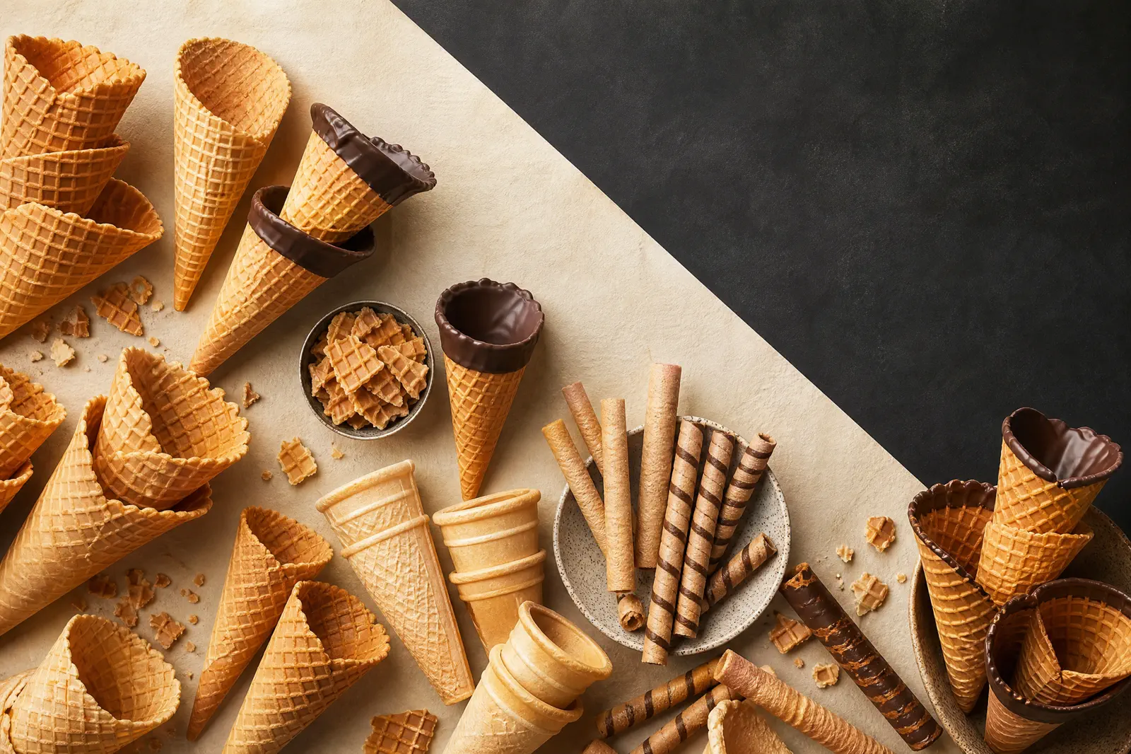 Assortment of waffle and wafer cone formats